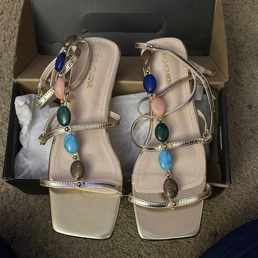Fashion Nova Metallic Sandals with Colorful Beads